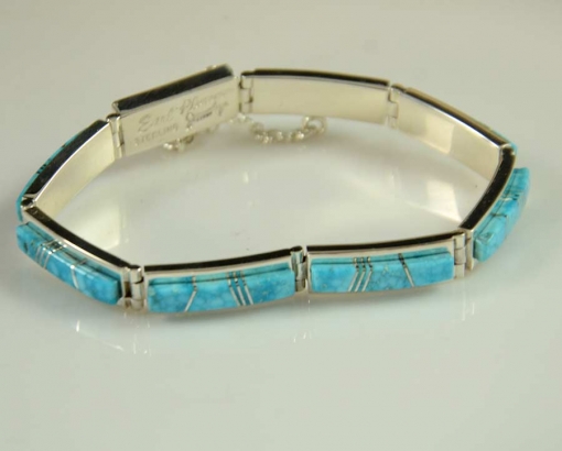 Navajo Turquoise Inlay Bracelet by Earl Plummer