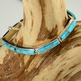 Navajo Turquoise Inlay Bracelet by Earl Plummer