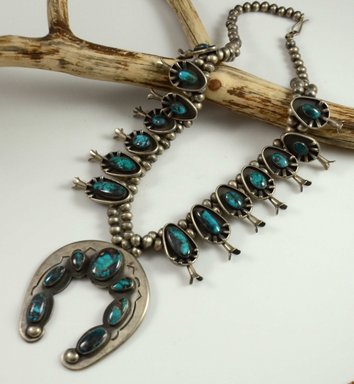 Bisbee Turquoise Squash Blossom Necklace