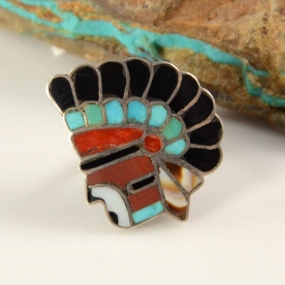 Vintage Chief Zuni Ring Sterling Inlay