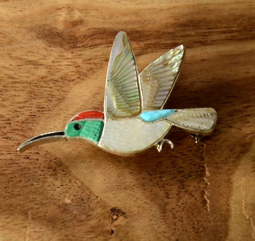 Eric Lonjose Zuni Hummingbird Inlaid Pendant