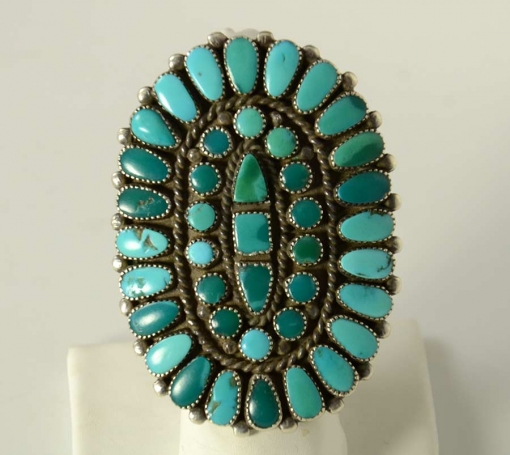 Vintage Turquoise Zuni Cluster Ring 1940's