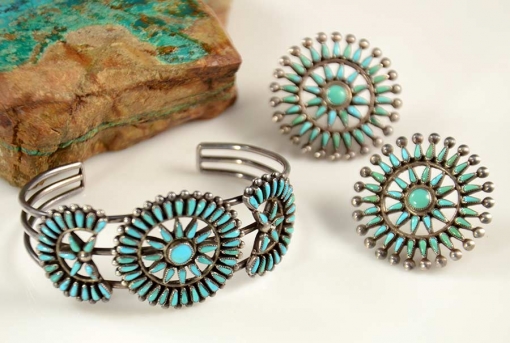 Vintage Needlepoint Zuni Turquoise Bracelet
