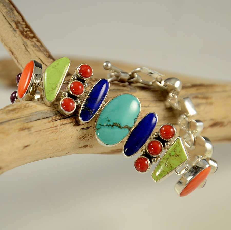 Lyle Piaso Multi Stone Navajo Bracelet With Turquoise Coral Lapis ...