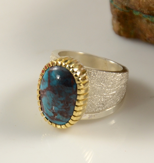 Craig Agoodie Silver Gold Bisbee Turquoise Ring