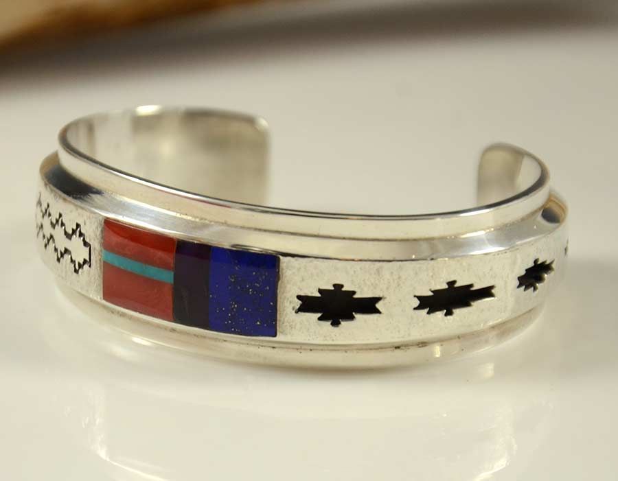 Herbert Taylor Silver Inlaid Bracelet Navajo Handmade - Hoel's Sedona