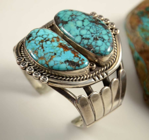 Navajo Silver Nevada Blue Turquoise Bracelet
