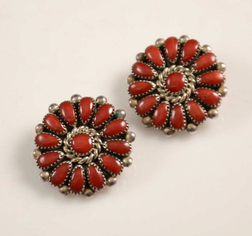 Alice Quam Silver Coral Zuni Earrings