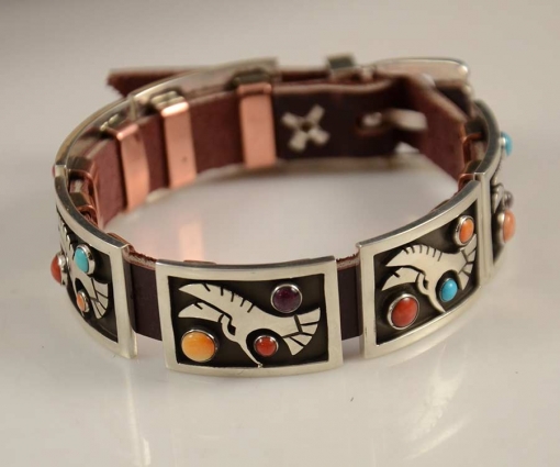 Aaron John Leather Silver Navajo Bracelet