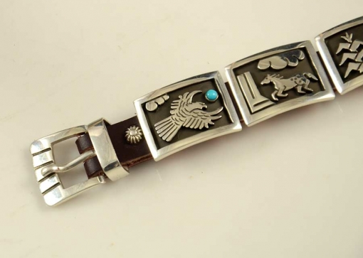  Aaron John Leather Silver Navajo Bracelet 