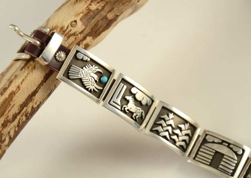  Aaron John Leather Silver Navajo Bracelet 