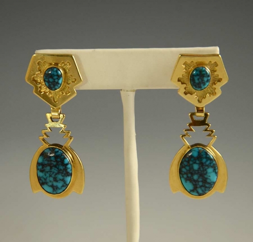 Dina Huntinghorse Gold Earrings Lone Mountain Turquoise