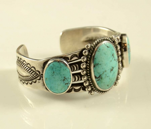 Perry Shorty Coin Silver Navajo Bracelet Turquoise