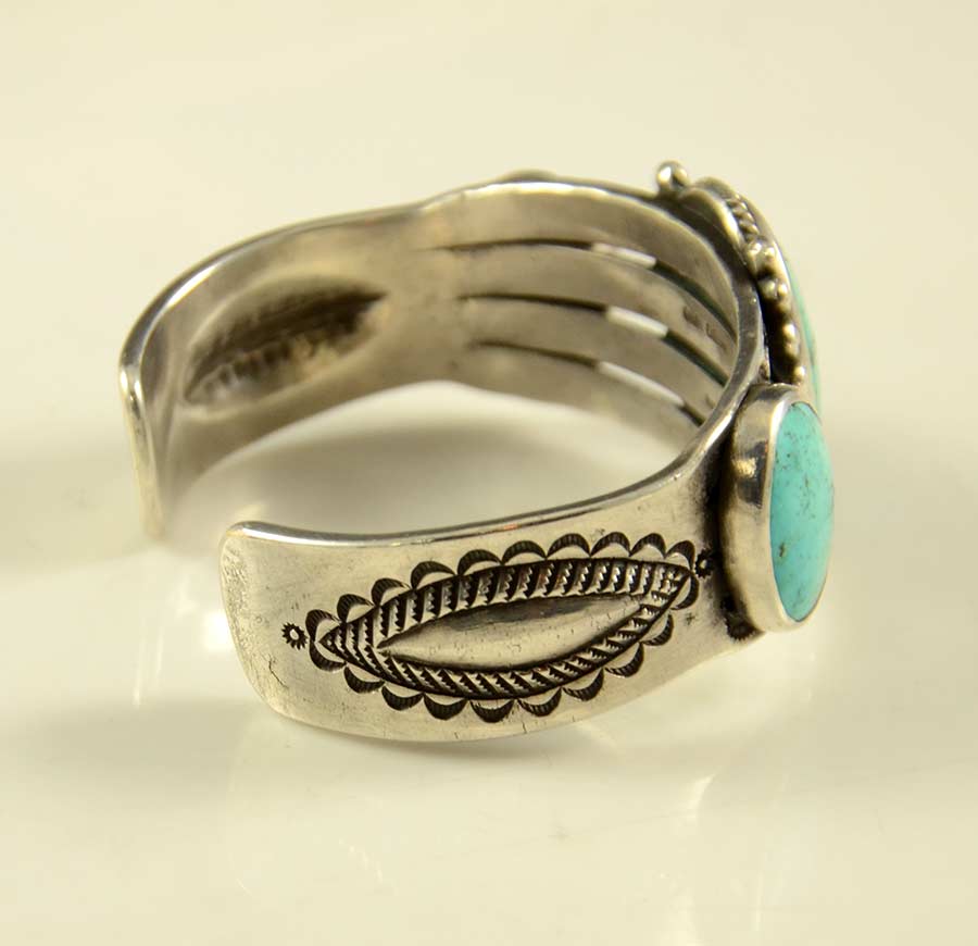 Perry Shorty Coin Silver Navajo Bracelet Turquoise | Hoel's Sedona
