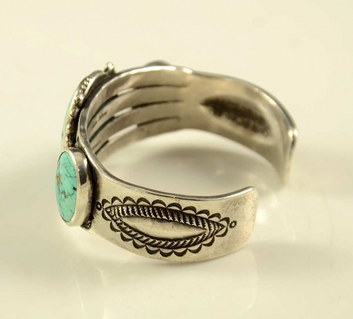 Perry Shorty Coin Silver Navajo Bracelet Turquoise