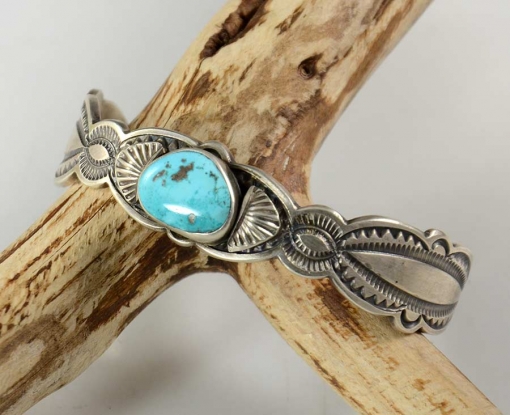 Don Platero Navajo Silver Bracelet Blue Gem Turquoise