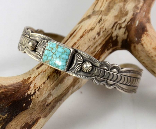 Don Platero Navajo Silver Bracelet Kingman Turquoise