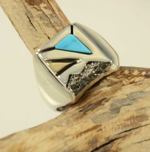 Ron Henry Silver Gold Turquoise Navajo Ring