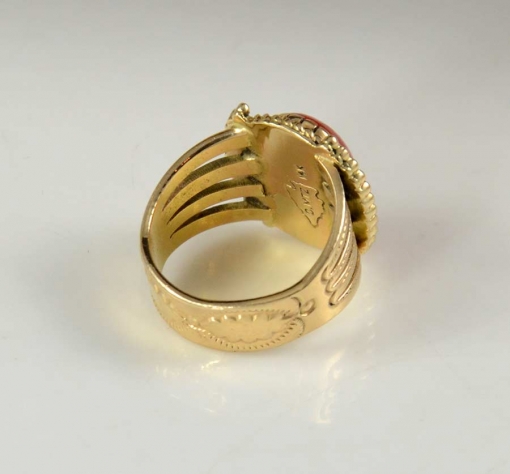 Calvin Martinez Gold Coral Ring Navajo - Hoel's Indian Shop