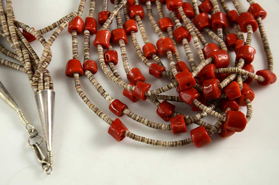 Coral Bead Shell Heishi Necklace | Native American Jewelry