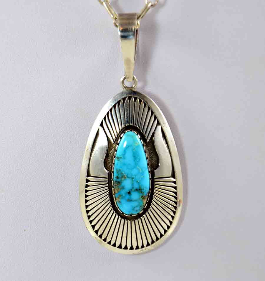 Vintage Authentic Native American Indian Jewelry Navajo Sterling Silver Morenci Turquoise Pendant Native America Southwestern
