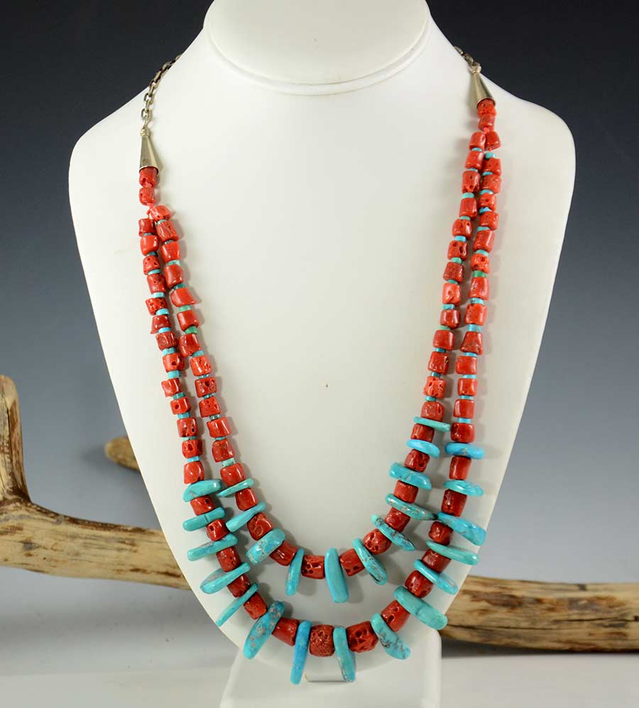 Vintage Coral Morenci Turquoise Necklace