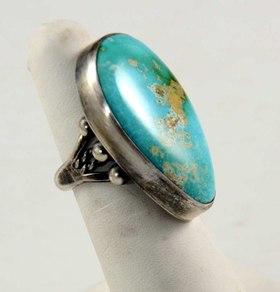 Blue Gem Turquoise Silver Navajo Ring Fritson Toledo Navajo Jewelry