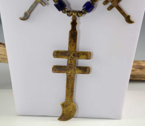 The Purple Dragonfly Antiqued Brass Cross Necklace with Clear Rhinestones & Beads 