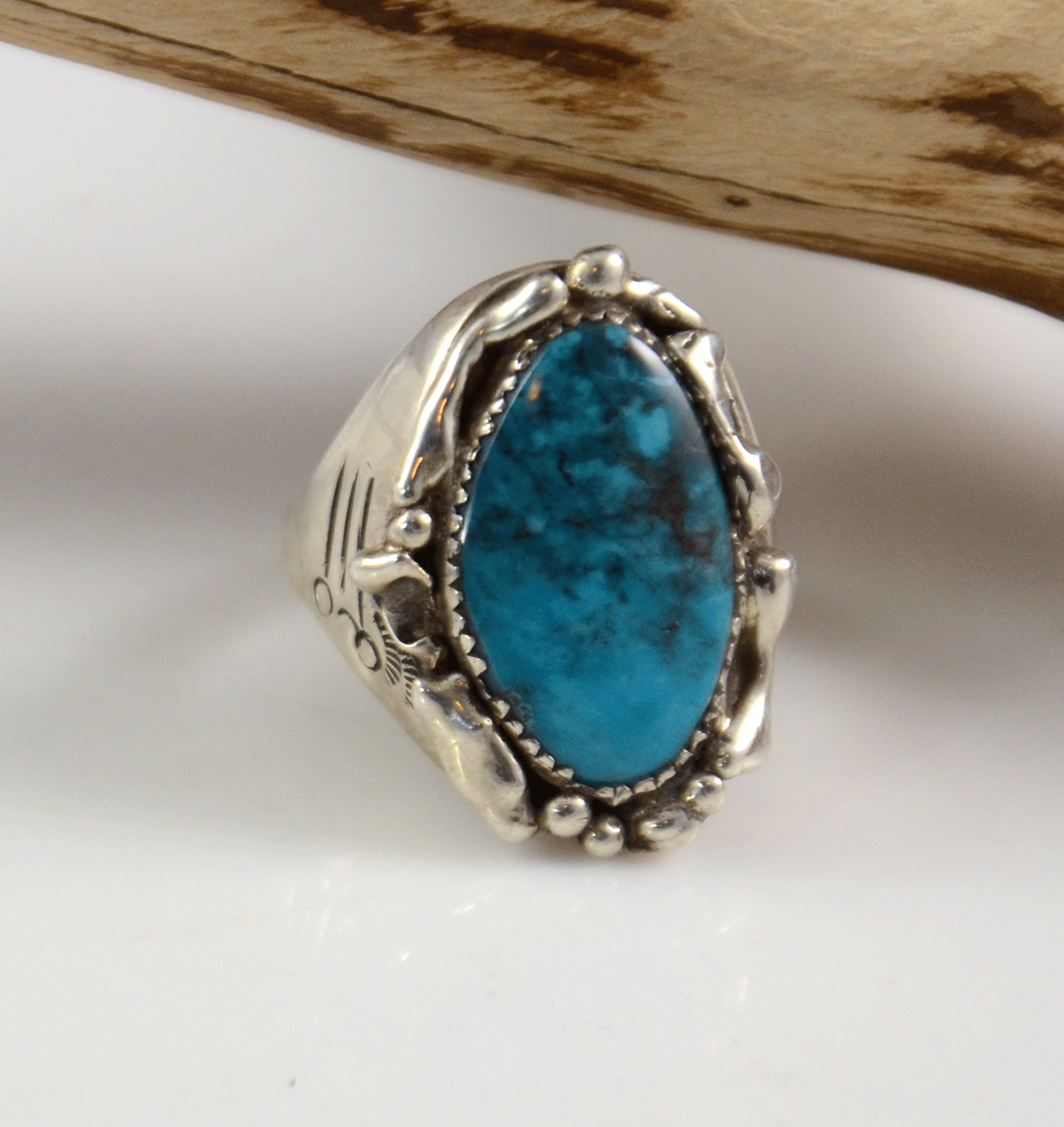 Vintage Silver Bisbee Turquoise Ring Navajo