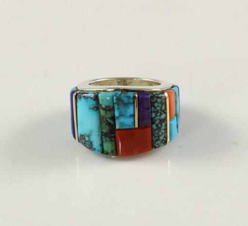Wes Willie Silver Gold Multi Stone Inlay Ring