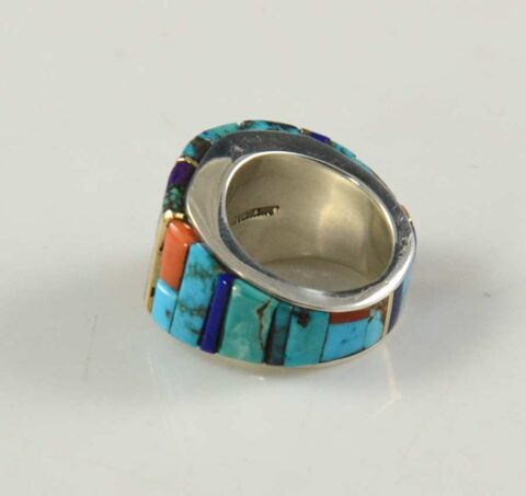 Wes Willie Silver Gold Multi Stone Inlay Ring