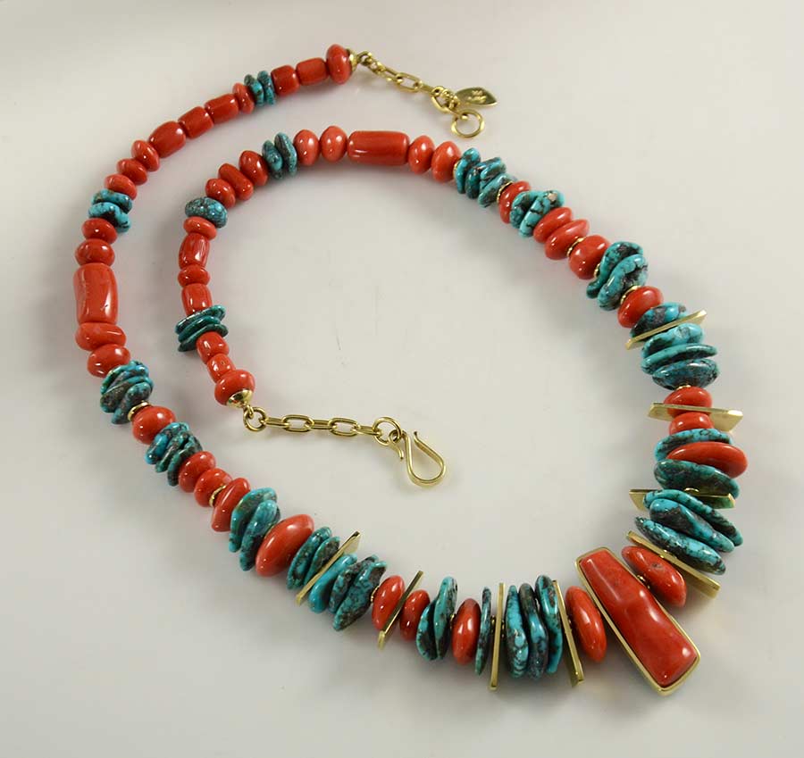 Don Supplee 18kt Gold Turquoise Coral Necklace | Indian Jewelry