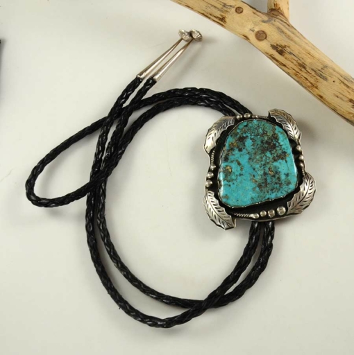 Navajo Silver Turquoise Bolo Tie - Hoel's Indian Shop